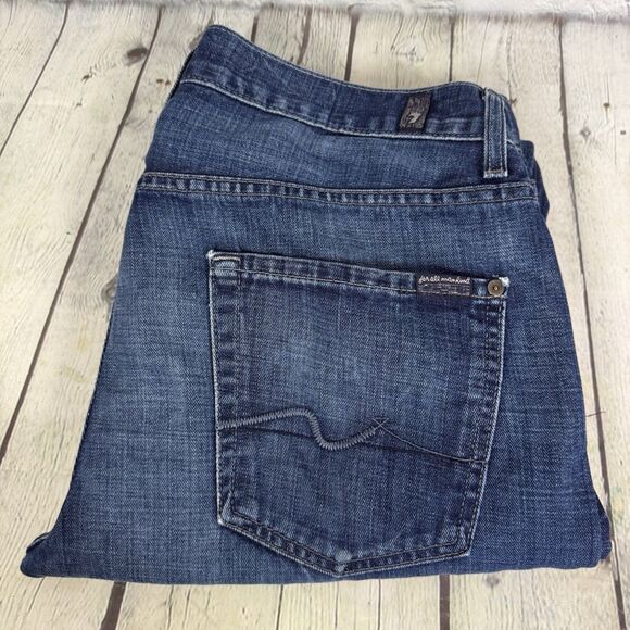 7 For All Mankind Men's Brett Size 34X34 Bootcut Jeans Dark Wash Stretch Western - Picture 1 of 16